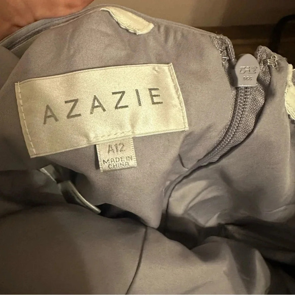 NWT Azazie Sharon A-Line One Shoulder Chiffon Gown Size 12 gray fog formal - Picture 8 of 10